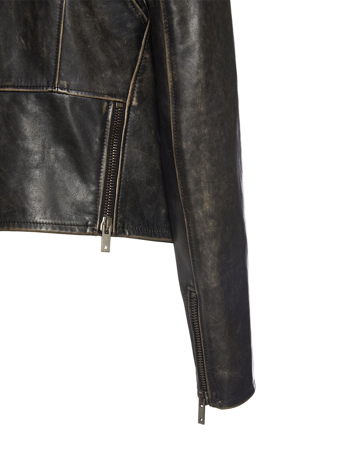 Shop Golden Goose Golden Chiodo Bull Leather Jacket In Black