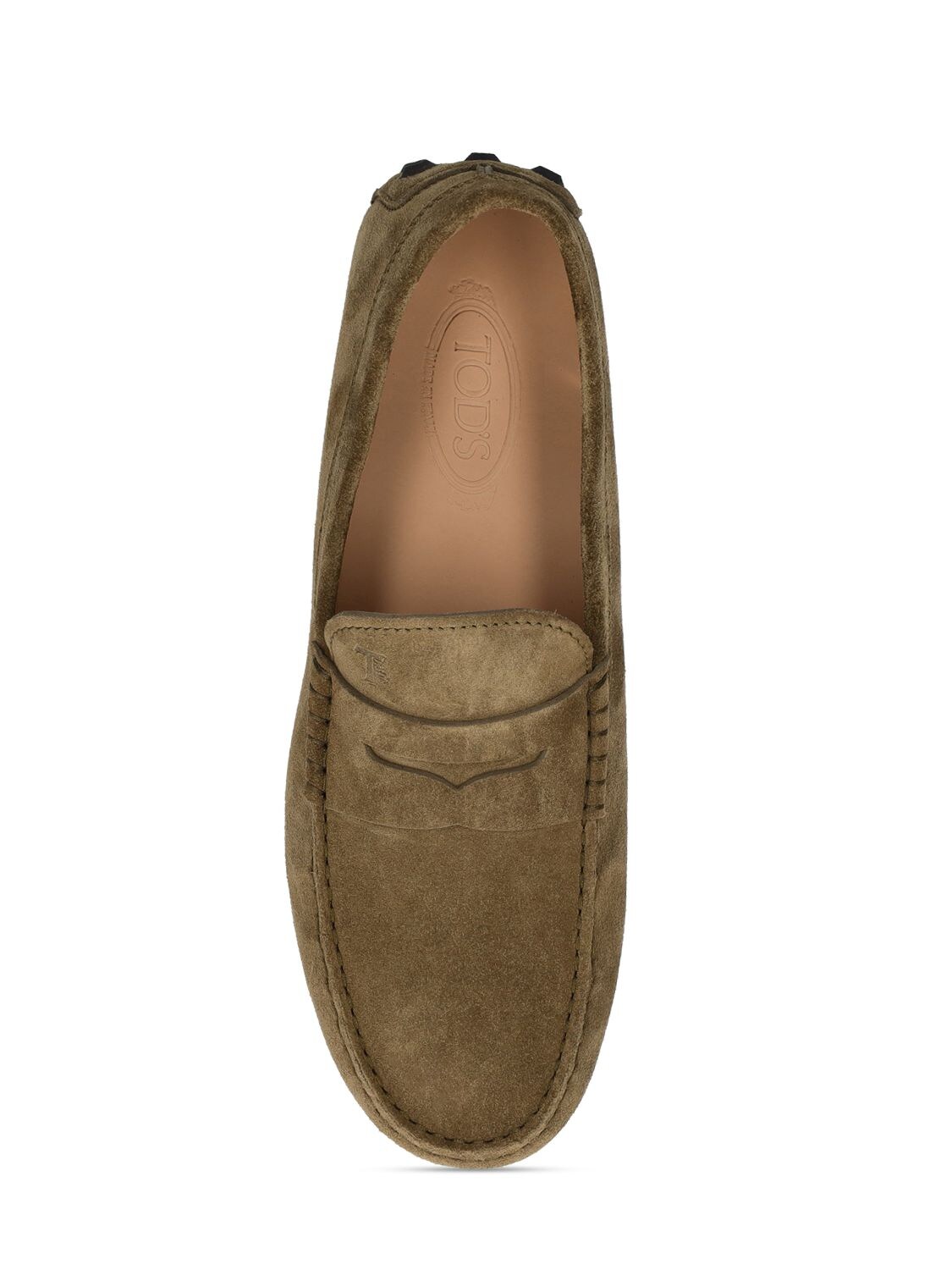Shop Tod's Macro Gommini Leather Loafers In Military Green