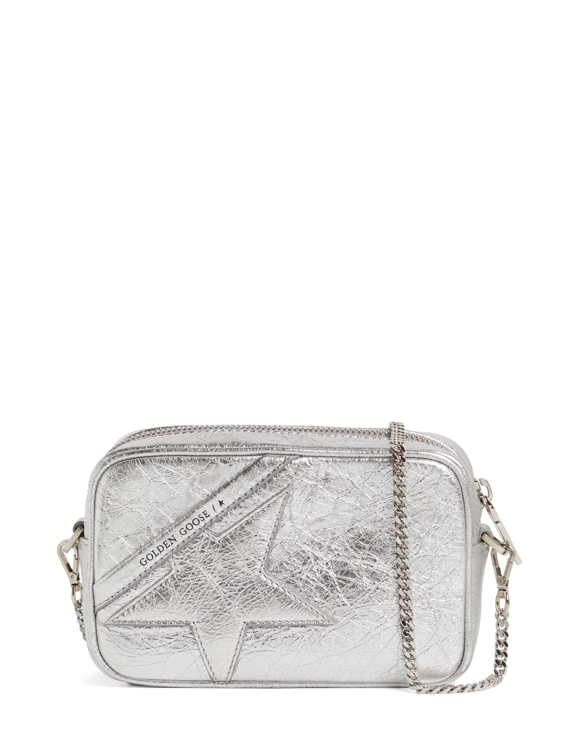 Golden Goose Mini Star Metallic Leather Shoulder Bag In Silver