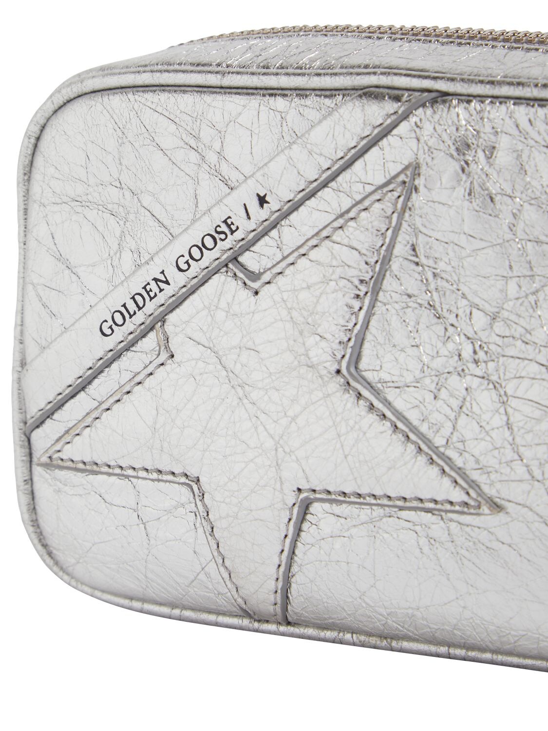 Shop Golden Goose Mini Star Metallic Leather Shoulder Bag In Silver