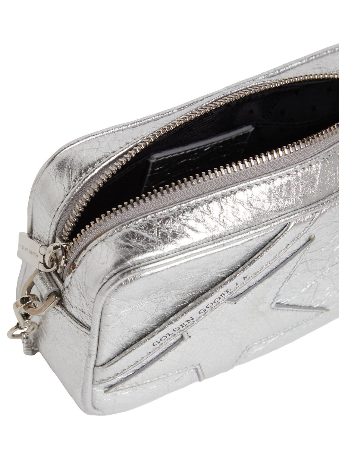 Shop Golden Goose Mini Star Metallic Leather Shoulder Bag In Silver