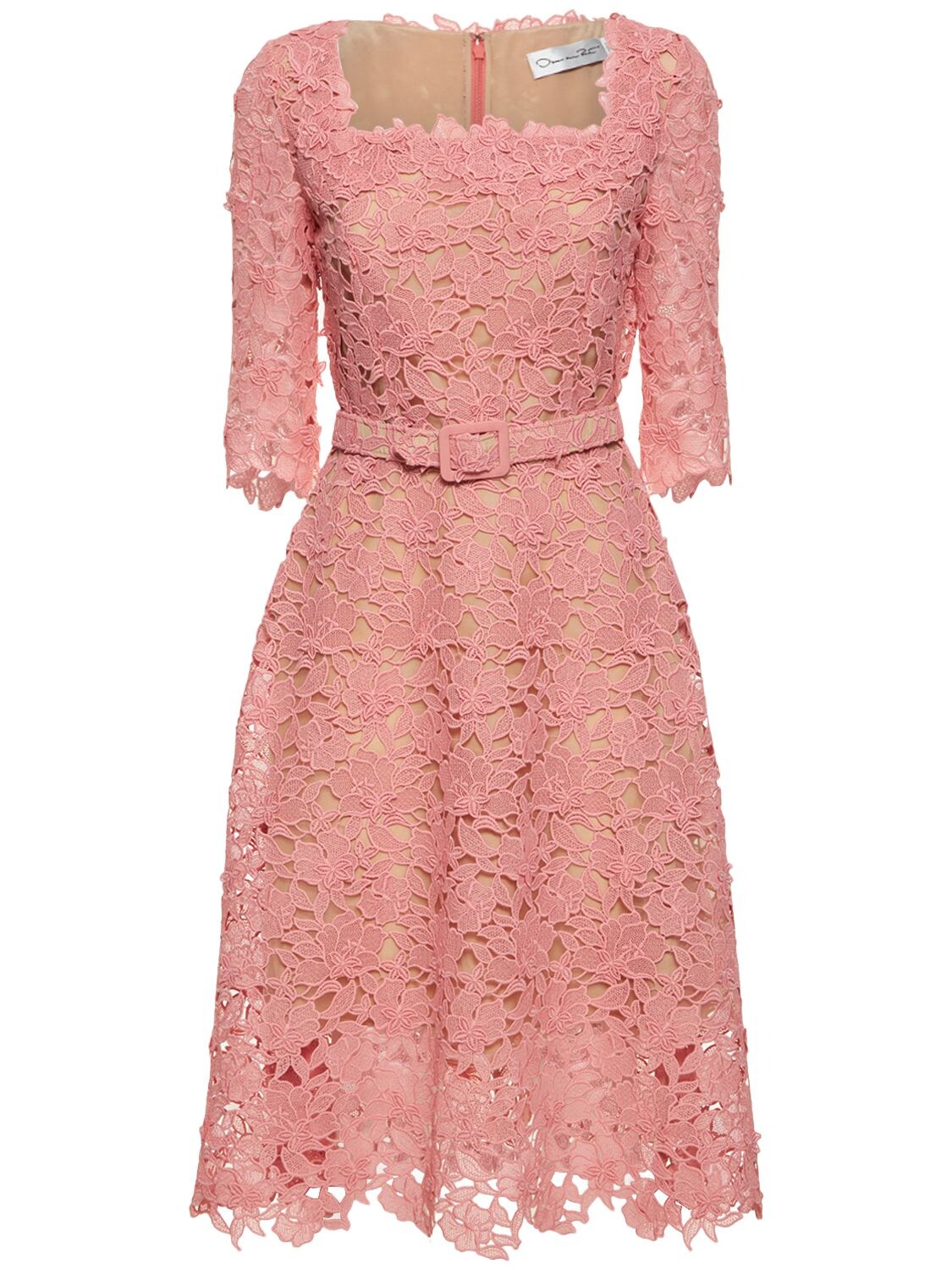 OSCAR DE LA RENTA MACRAMÈ BELTED MIDI DRESS