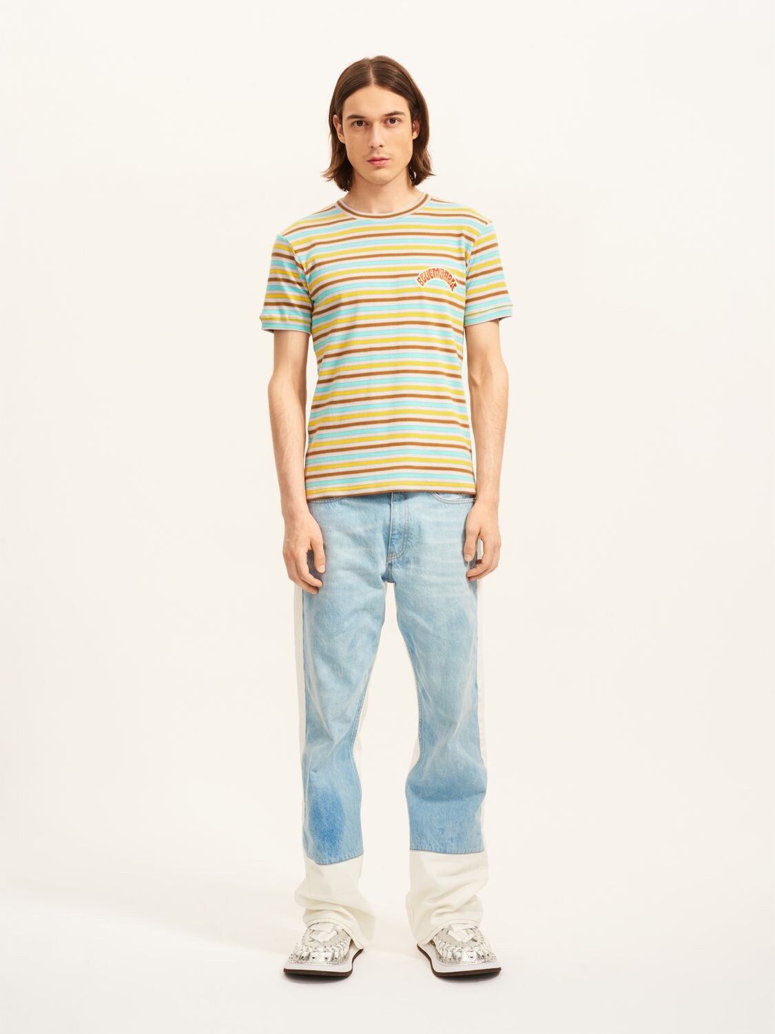Shop Bluemarble Striped Bowling Cotton T-shirt In Multicolor