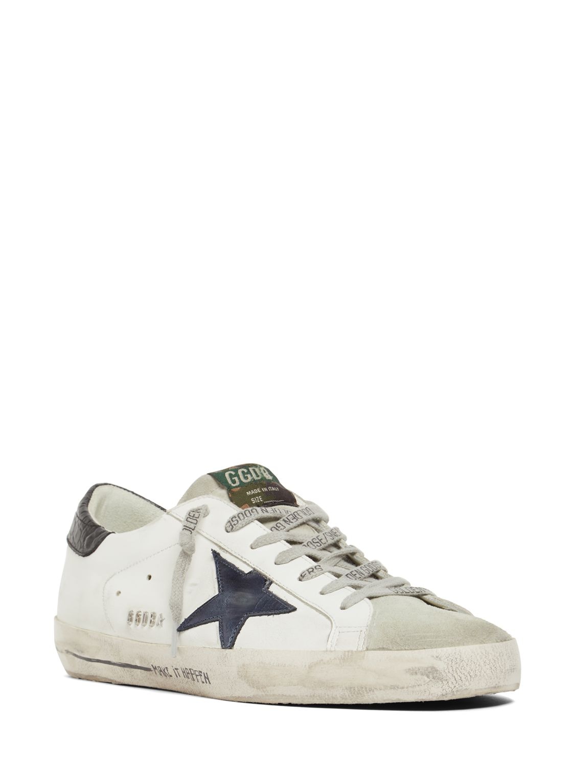 Shop Golden Goose Super Star Leather & Suede Sneakers In White,navy