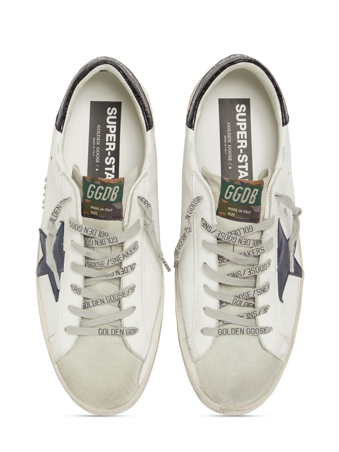Shop Golden Goose Super Star Leather & Suede Sneakers In White,navy