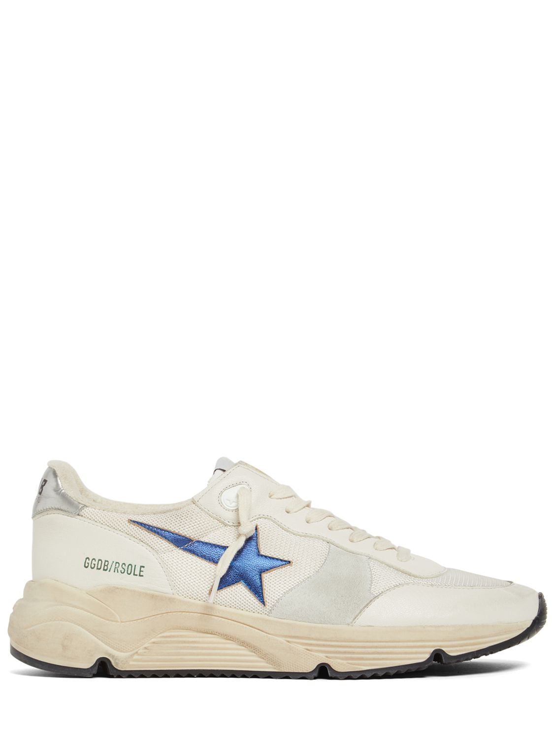 Shop Golden Goose Running Sole Leather Blend Sneakers In White,blue