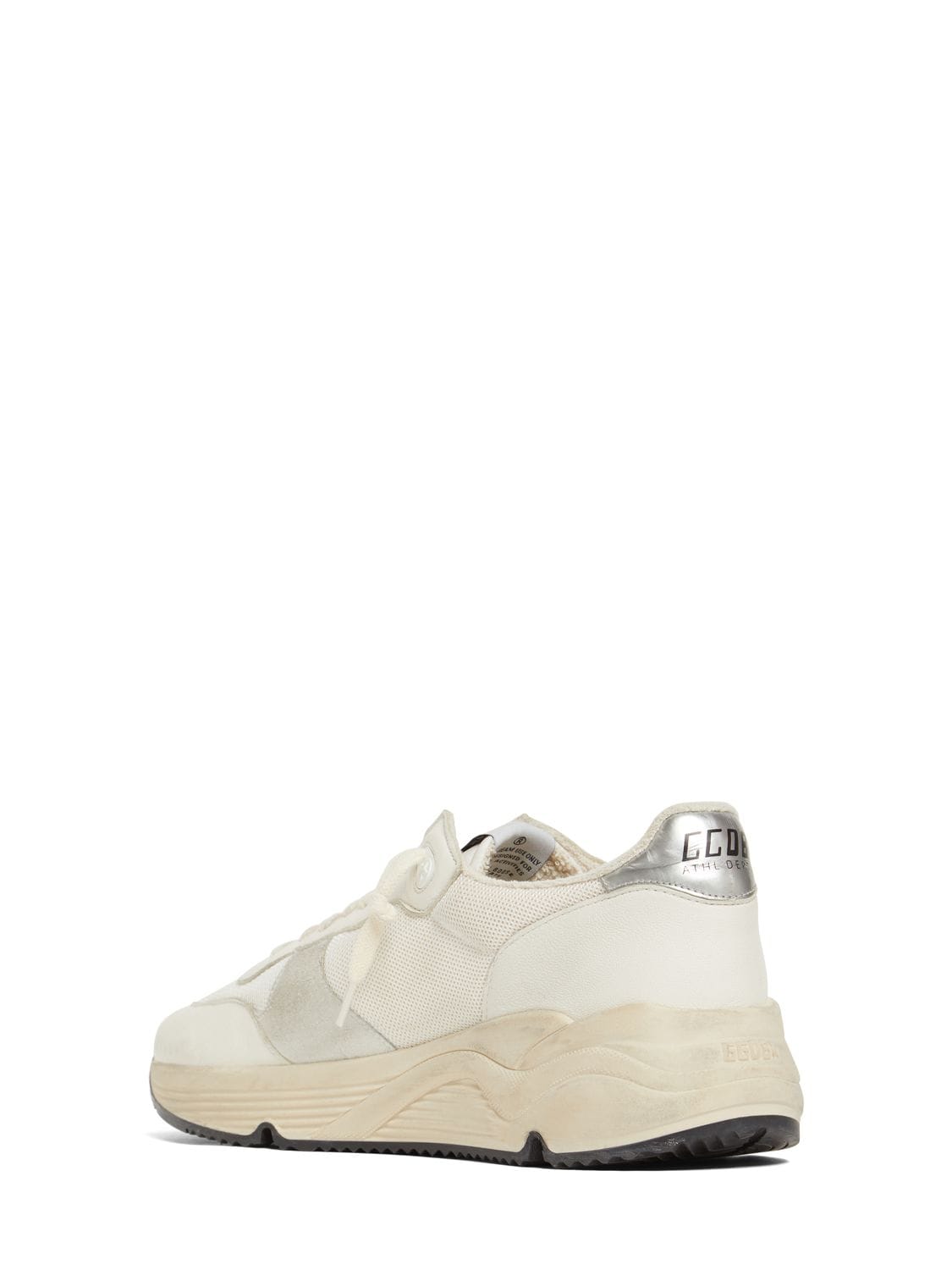 Shop Golden Goose Running Sole Leather Blend Sneakers In White,blue
