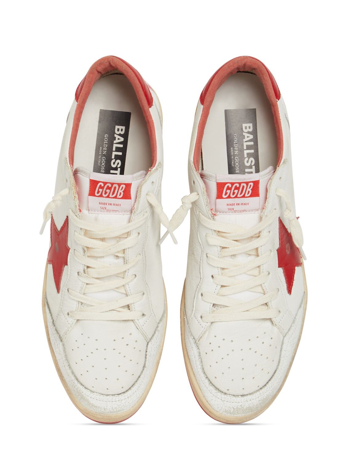Shop Golden Goose Ball Star Nappa Leather & Nylon Sneakers In White,red