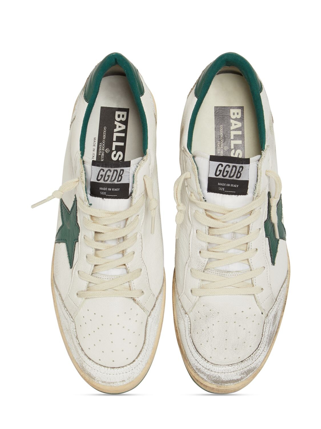 Shop Golden Goose Ball Star Nappa Leather & Nylon Sneakers In White,green