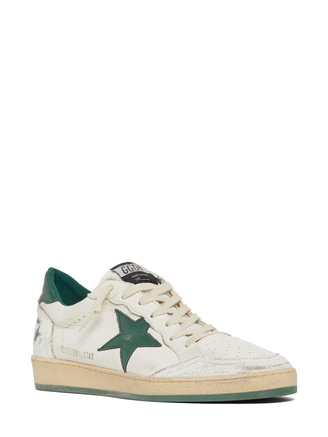 Shop Golden Goose Ball Star Nappa Leather & Nylon Sneakers In White,green