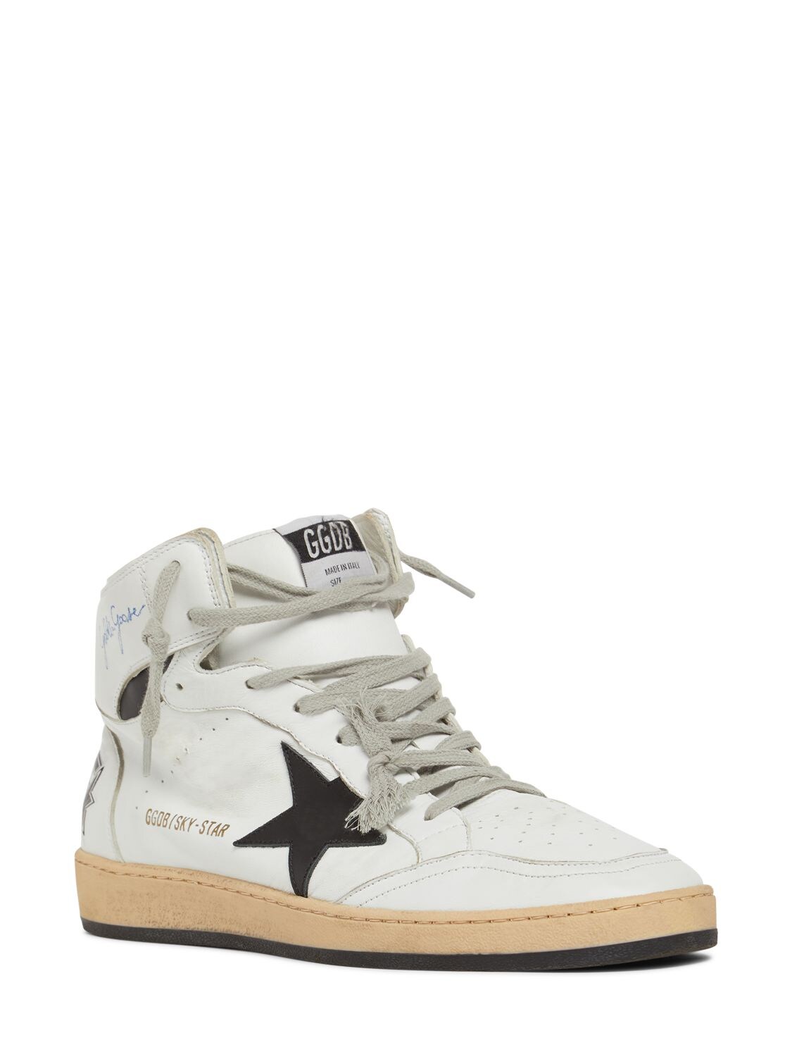 Shop Golden Goose Sky Star Leather Sneakers In White,black