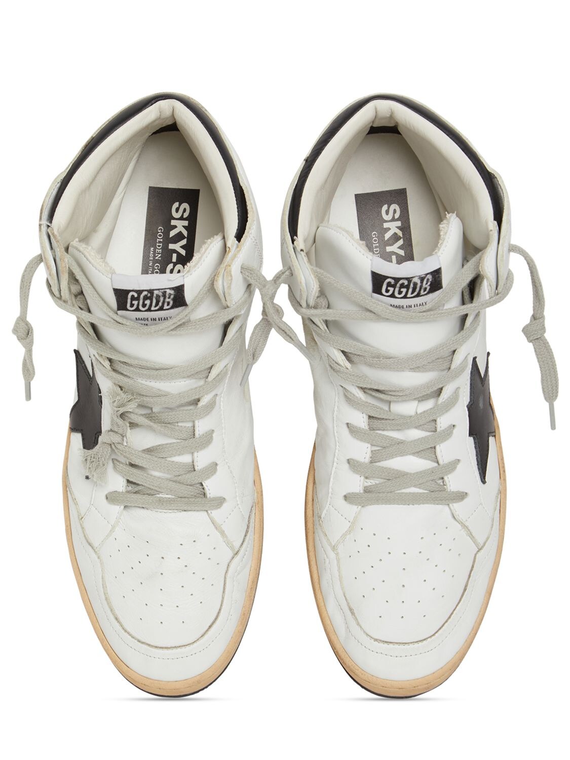 Shop Golden Goose Sky Star Leather Sneakers In White,black