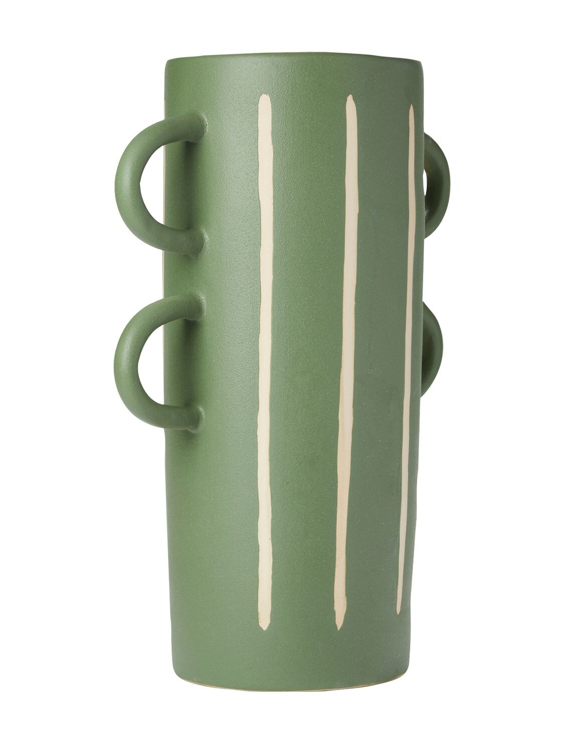 Shop The Conran Shop Wax Resist Striped Tall Vase W/ Handles In Green