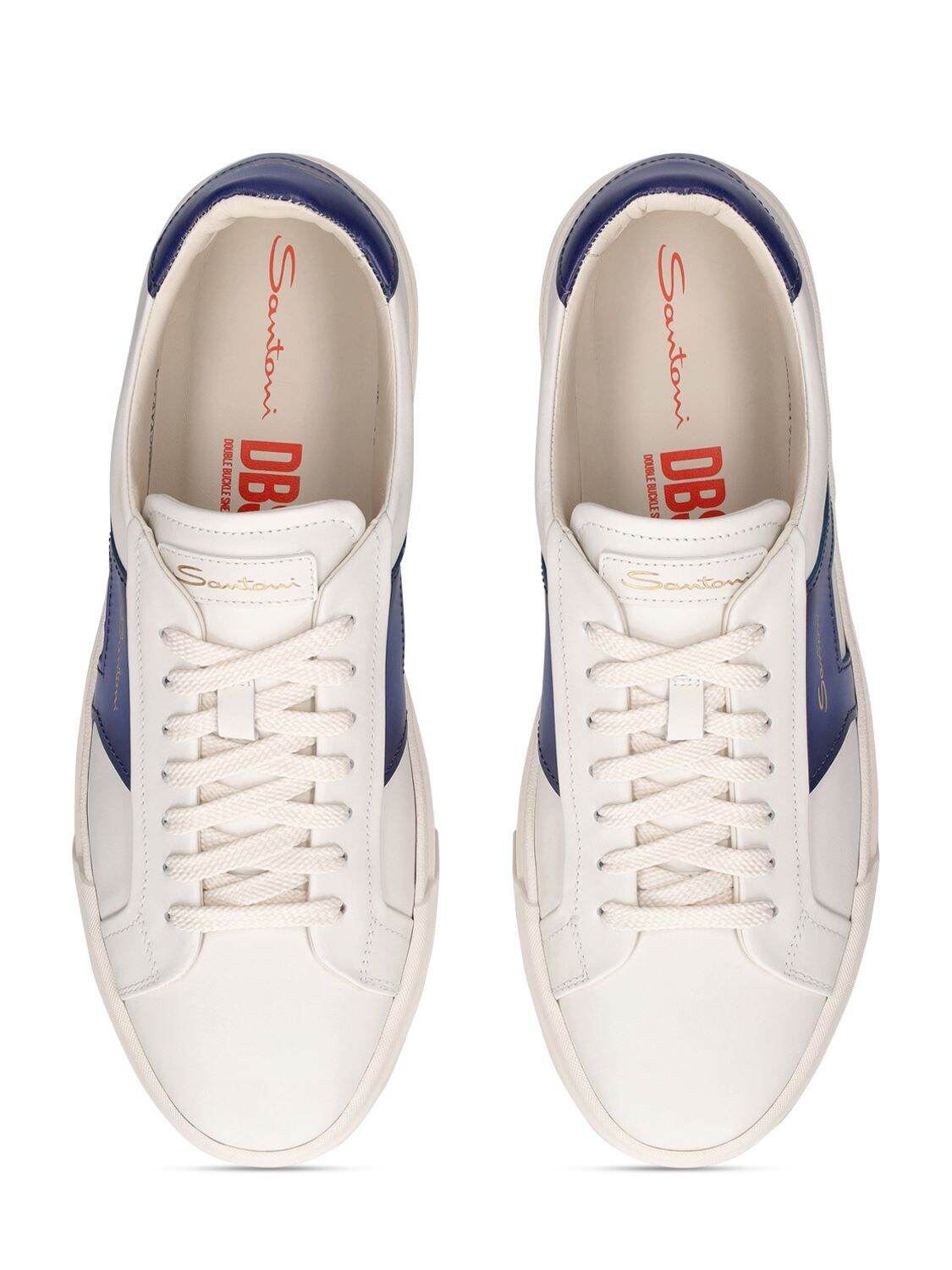 Shop Santoni Leather Low Top Sneakers In White,blue