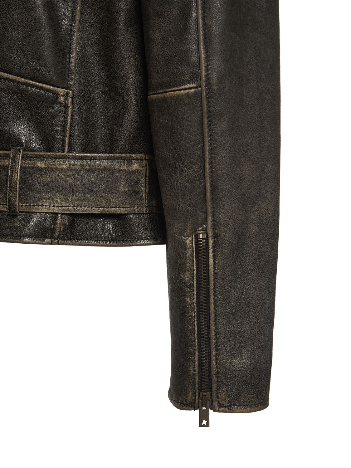 Shop Golden Goose Chiodo Distressed Bull Leather Jacket In Black