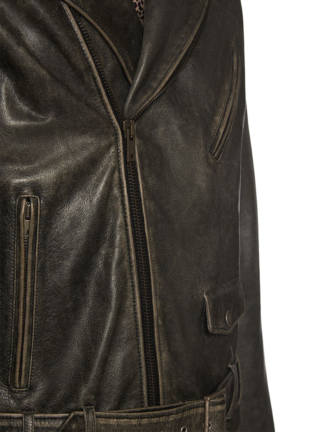 Shop Golden Goose Chiodo Distressed Bull Leather Jacket In Black