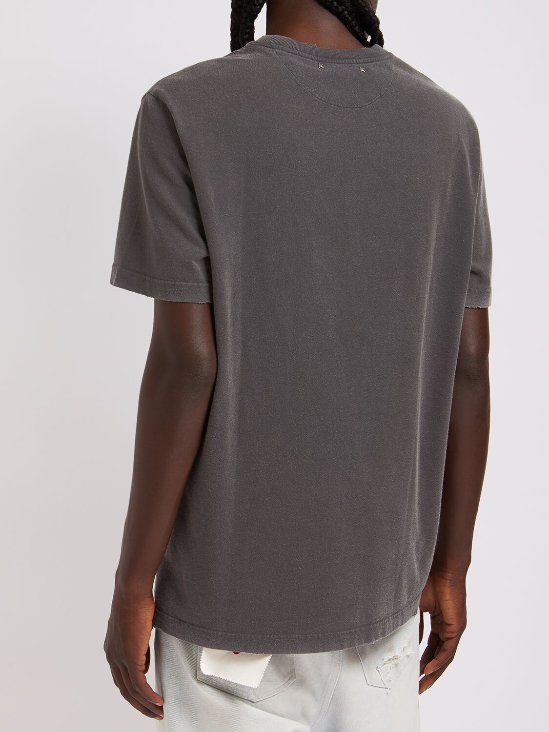 Shop Golden Goose Logo Distressed Cotton Jersey T-shirt In Anthracite