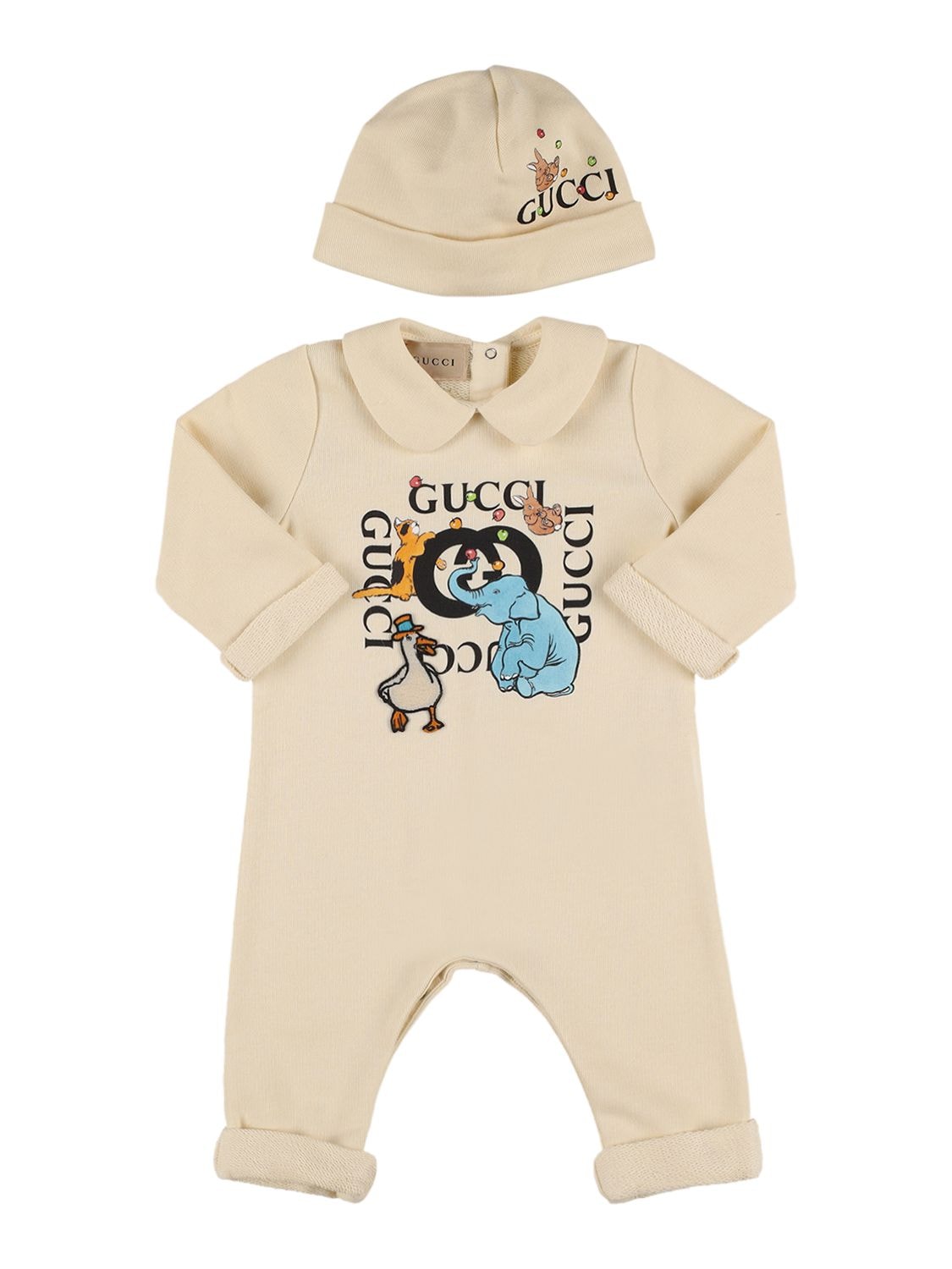 Gucci Babies' Cotton Romper & Hat Set In Yellow
