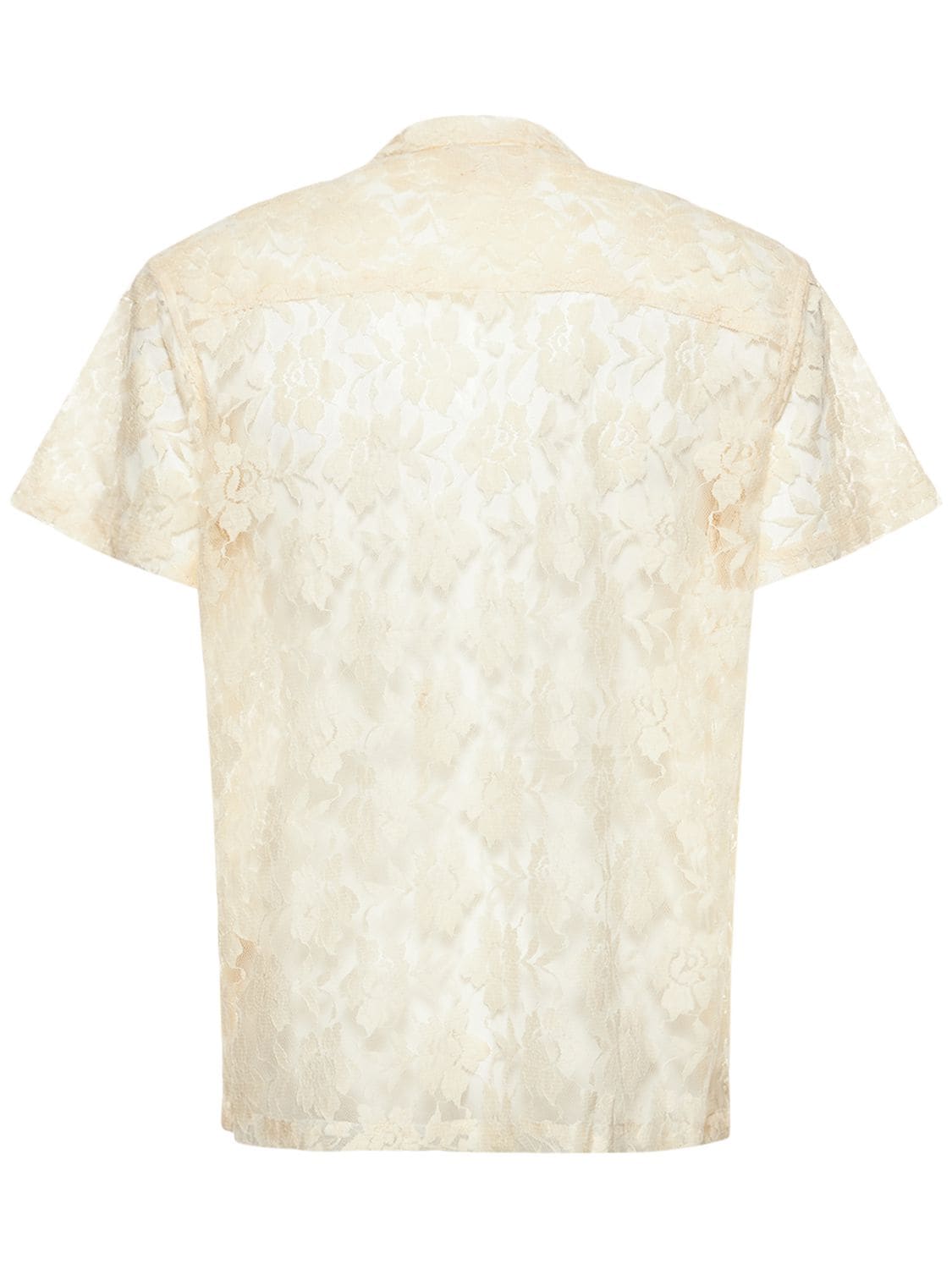 Shop Harago Cotton Lace S/s Shirt In White