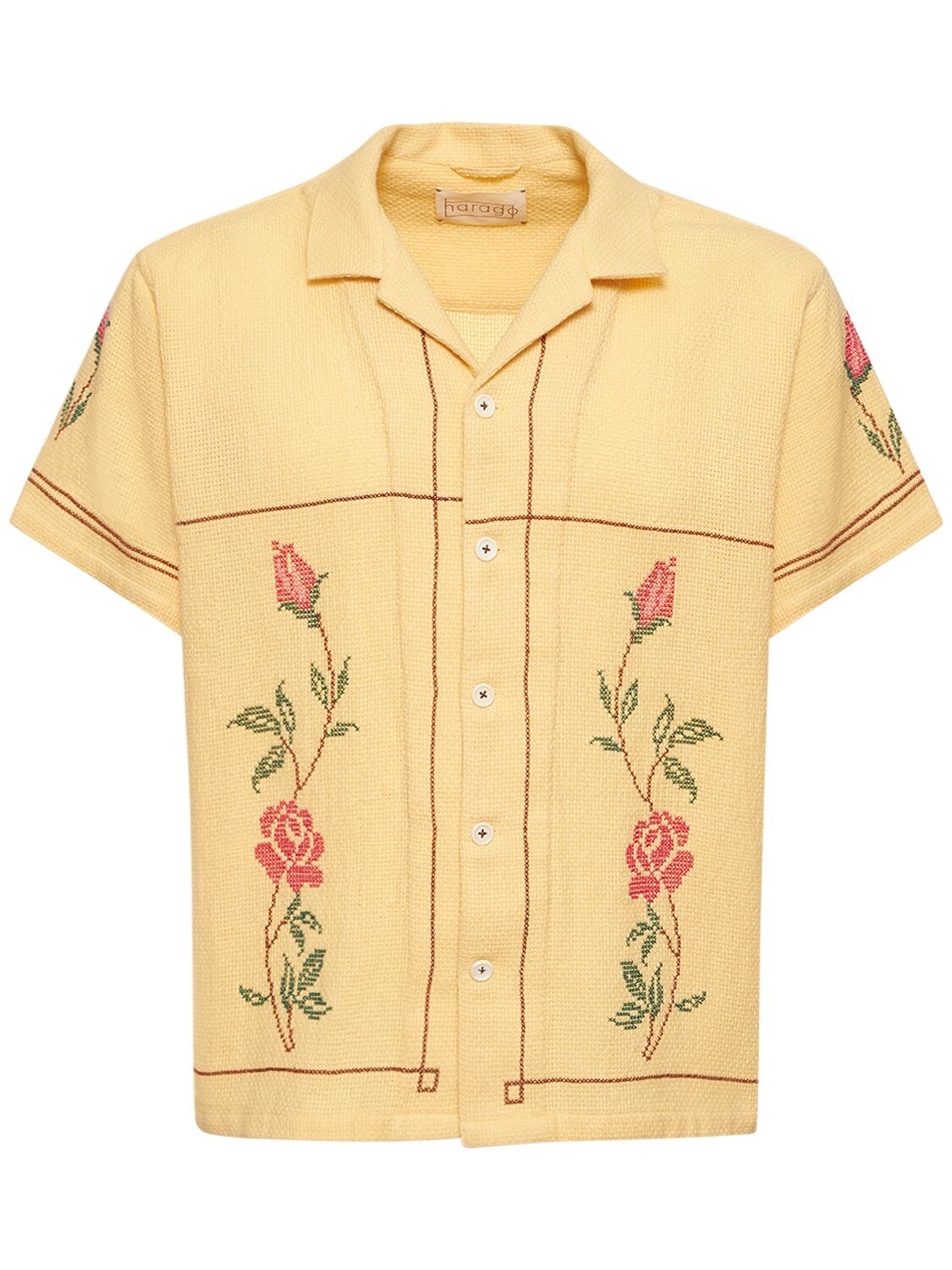 Roses Embroidered Cotton S/s Shirt – MEN > CLOTHING > SHIRTS