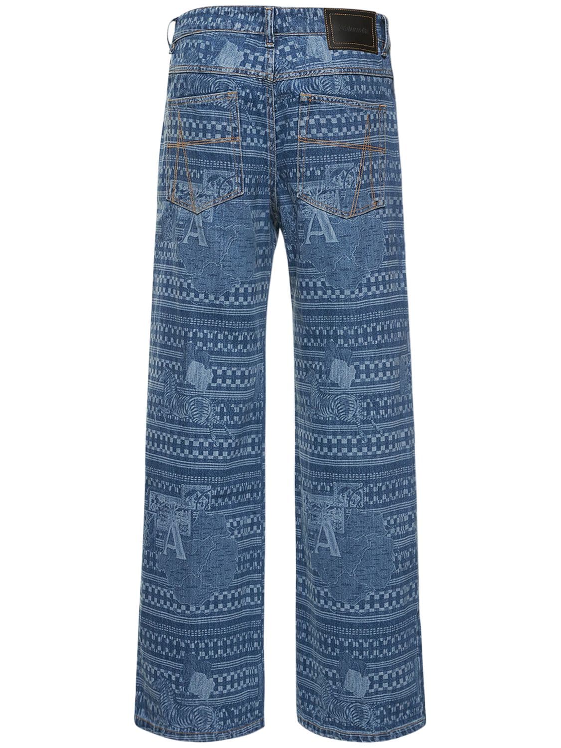 Ahluwalia Kampala Laser-etched Wide-leg Jeans In Light Blue
