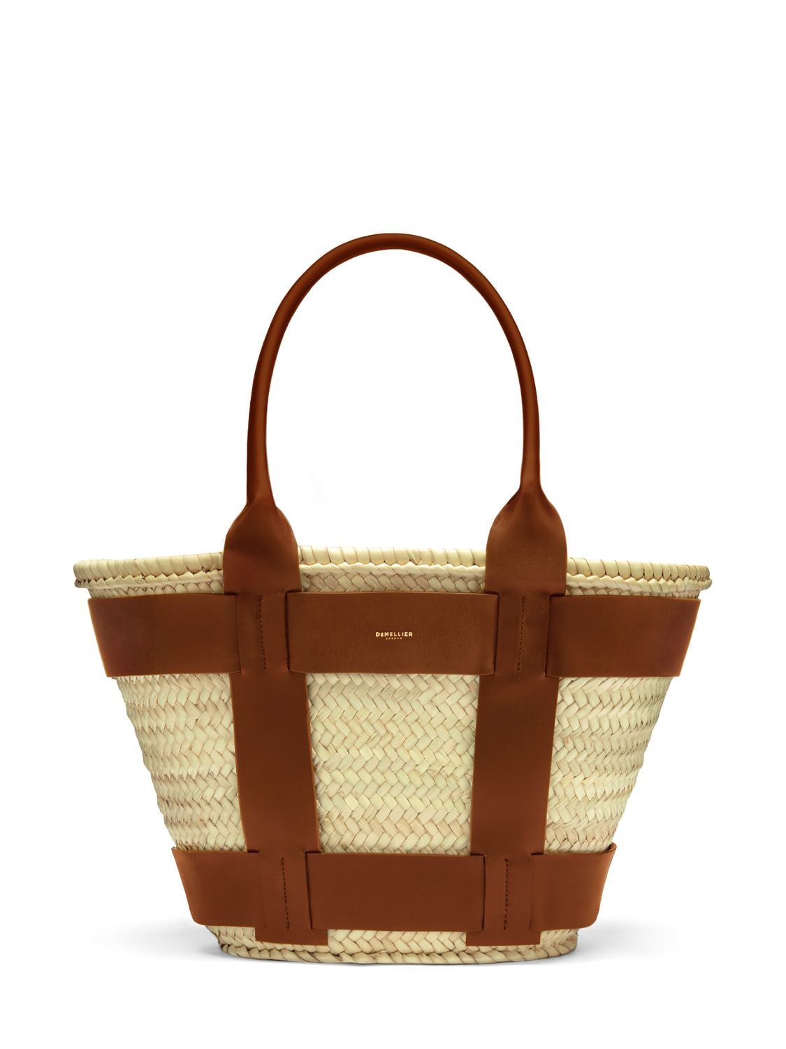 Shop Demellier Santorini Raffia & Leather Tote Bag In Natural Tan