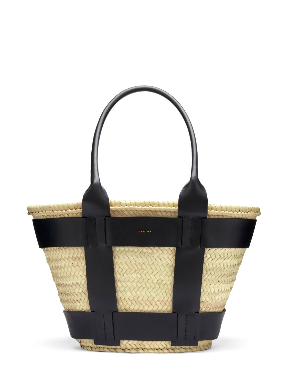 Shop Demellier Santorini Raffia & Leather Tote Bag In Natural Black