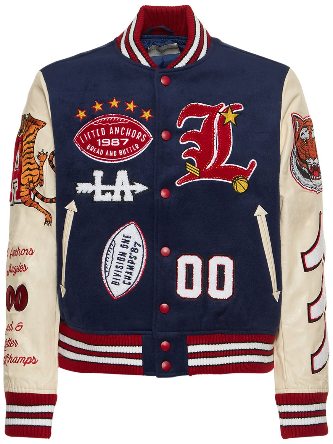 Lifted Anchors Champion Letterman Varsity Jacket In Blue,red