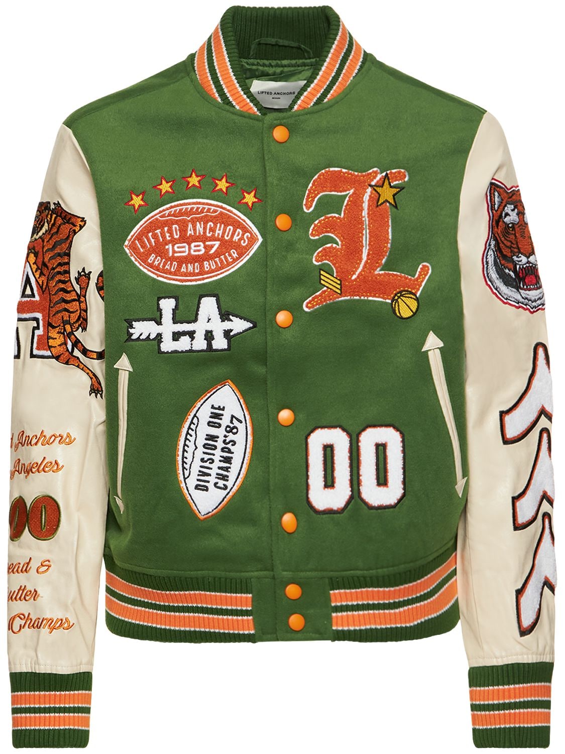 Lifted Anchors Champion Letterman Varsity Jacket In Green