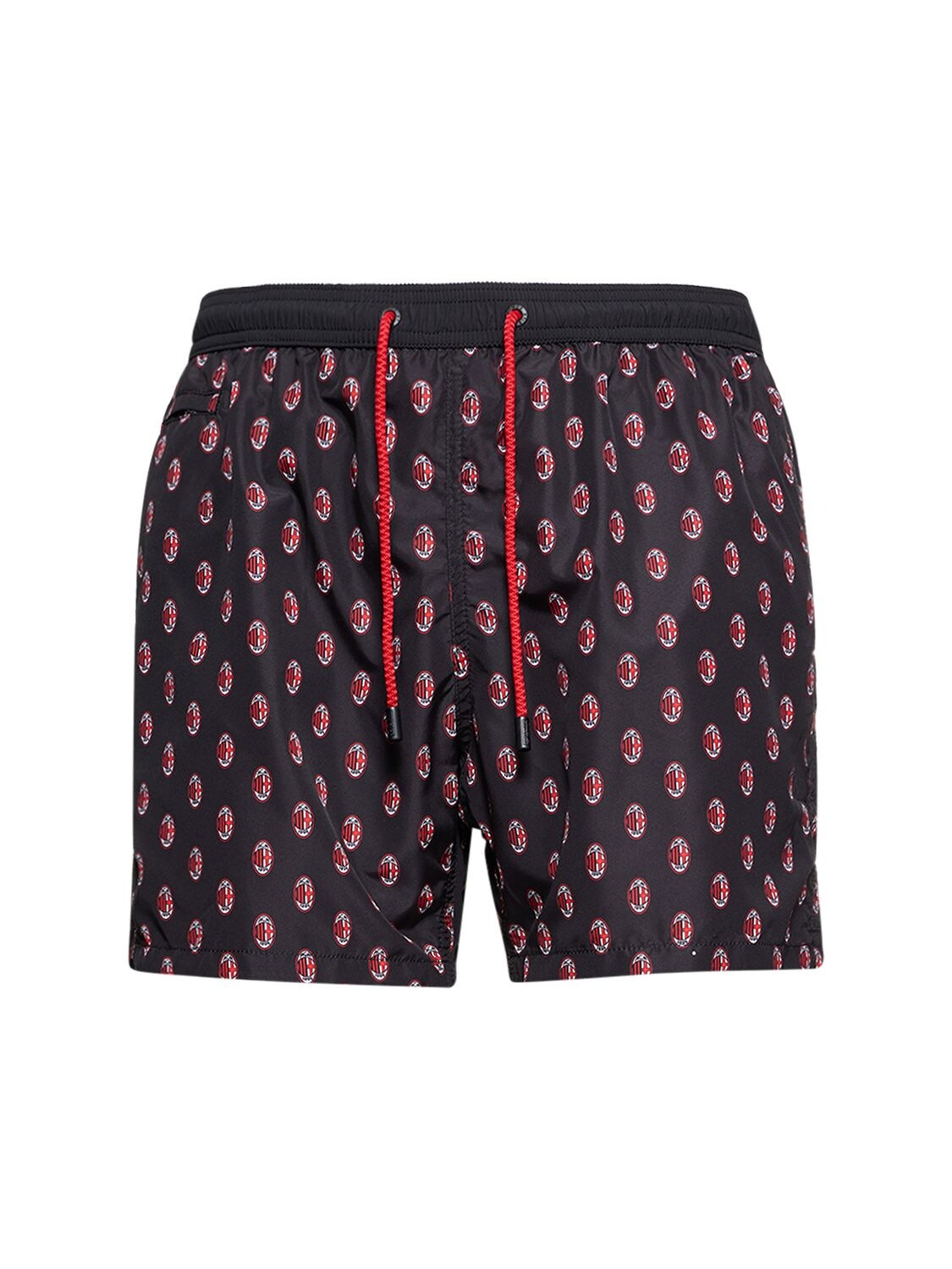 Mc2 Saint Barth Man Light Fabric Swim Shorts With Milan Print Milan Special Edition In Black,red