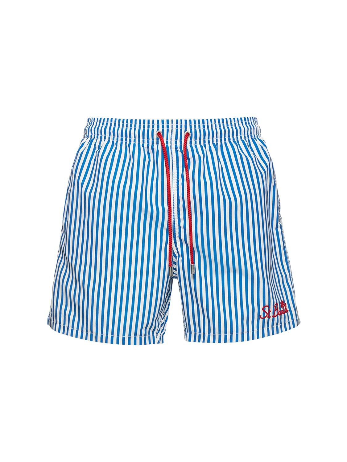 Mc2 Saint Barth Striped Print Tech Swim Shorts In Blue,white