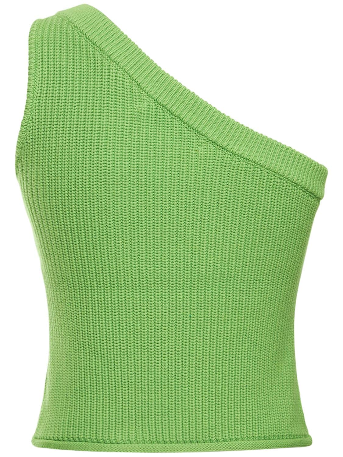 Shop Simon Miller Zen One Shoulder Cotton Knit Top In Green