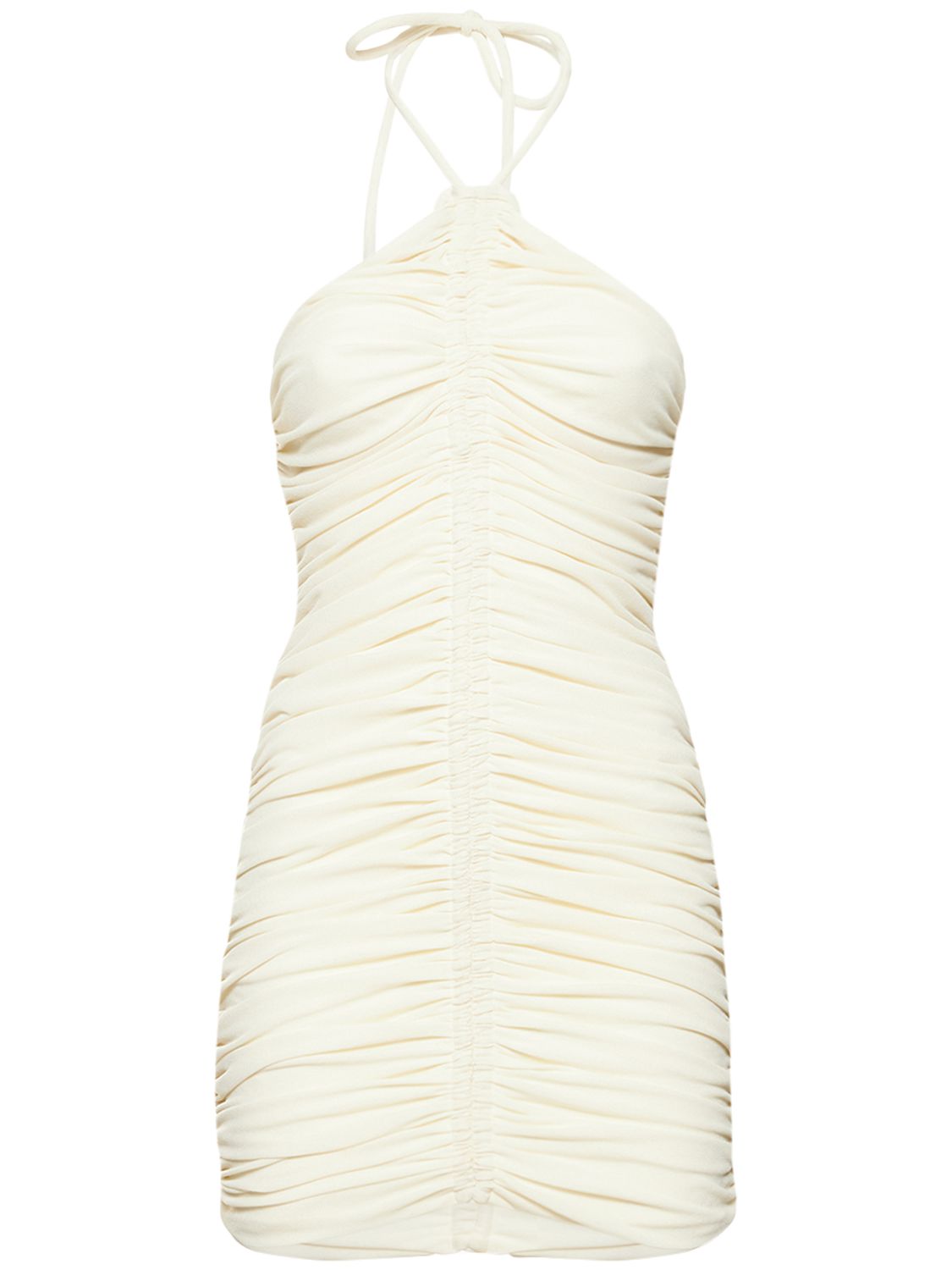 strapless open back dress Women's Uri A-Line Halter Neck Ribbed Scuba Midi Dress S/M/L White Mean Blvd Customize / White