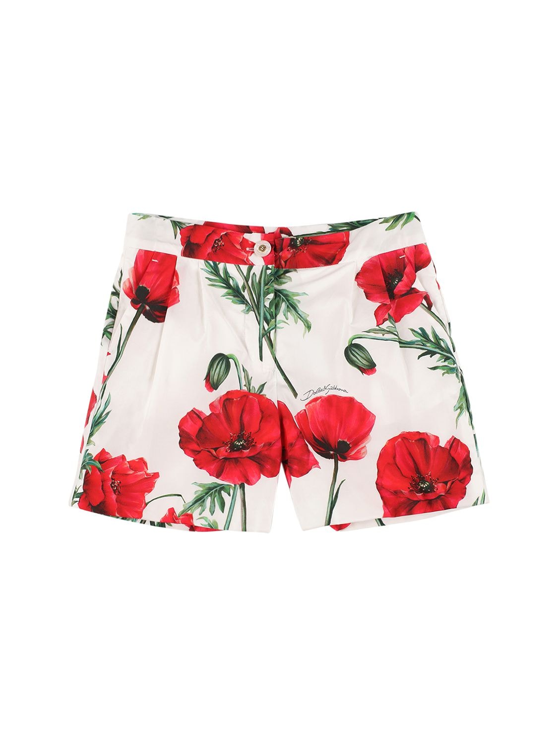 Dolce & Gabbana Kids' Floral-print Cotton Shorts In White,red