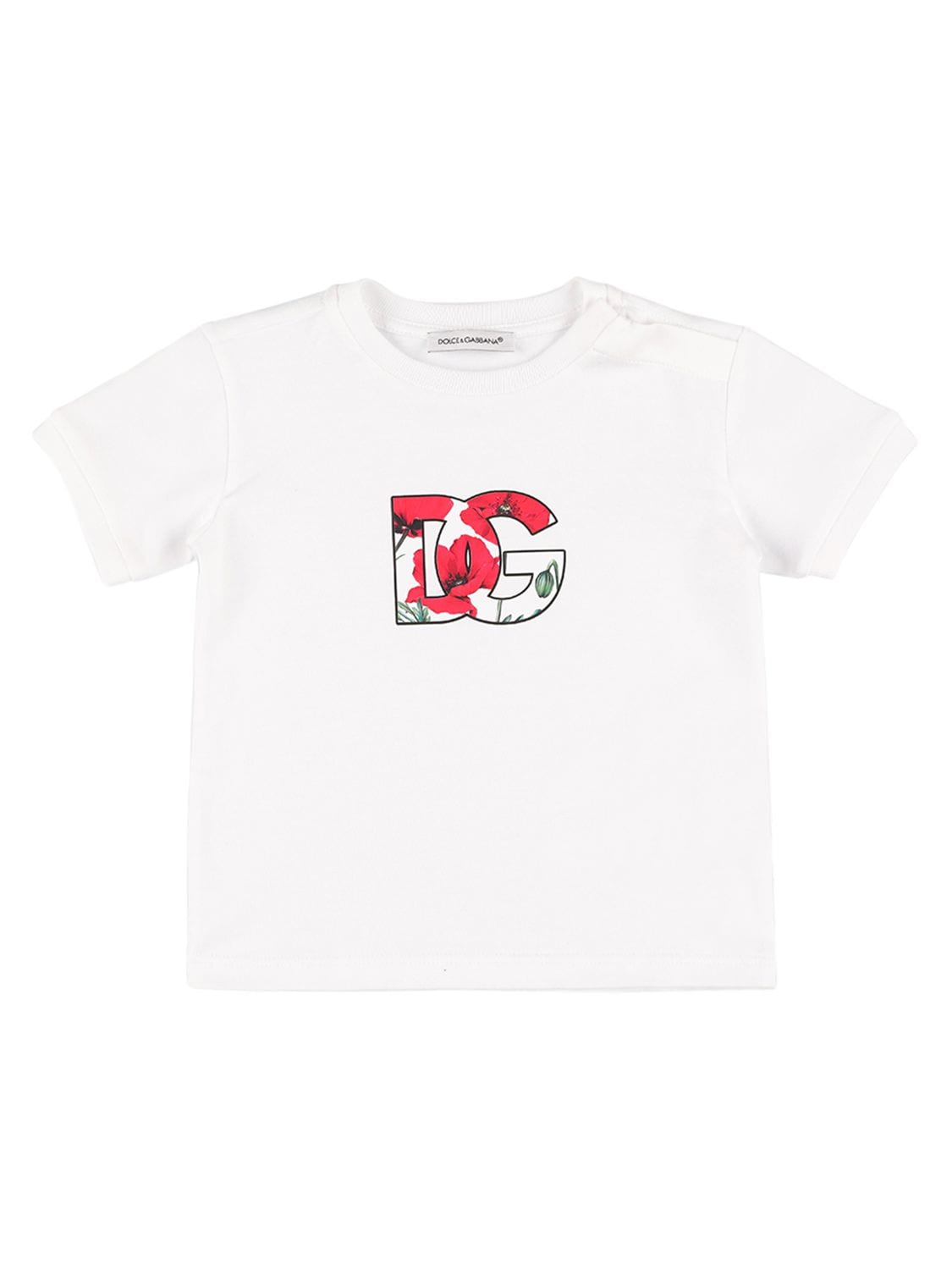 Dolce & Gabbana Kids' Printed Logo Cotton Jersey T-shirt In Papaveri Fdo Bco Nat