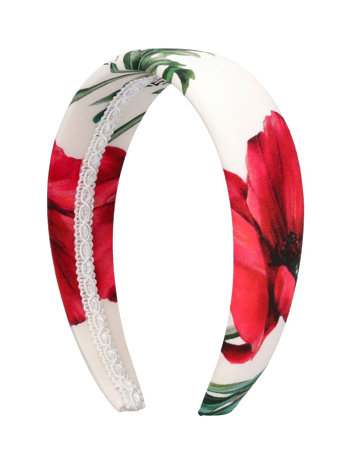 Dolce & Gabbana Kids' Flowers Print Cotton Headband In White,red