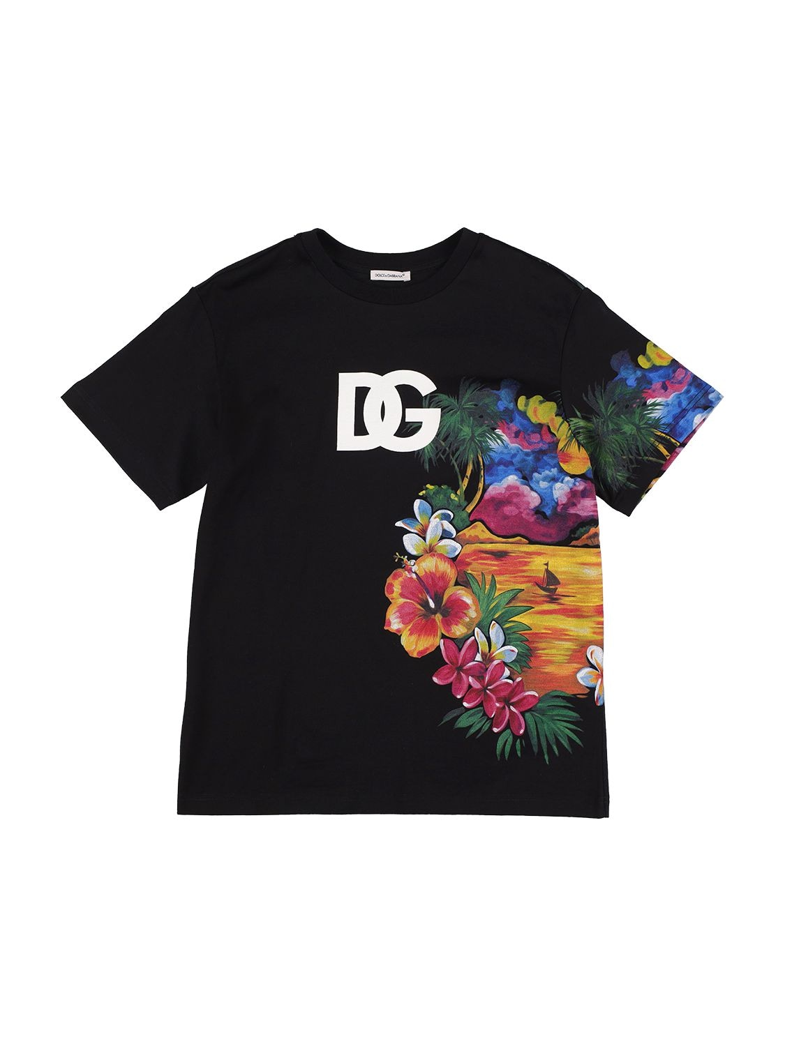 Dolce & Gabbana Kids' Printed Cotton Jersey T-shirt W/logo In Black