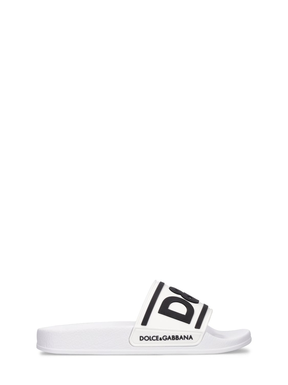 Shop Dolce & Gabbana Logo Rubber Slide Sandals In White,black