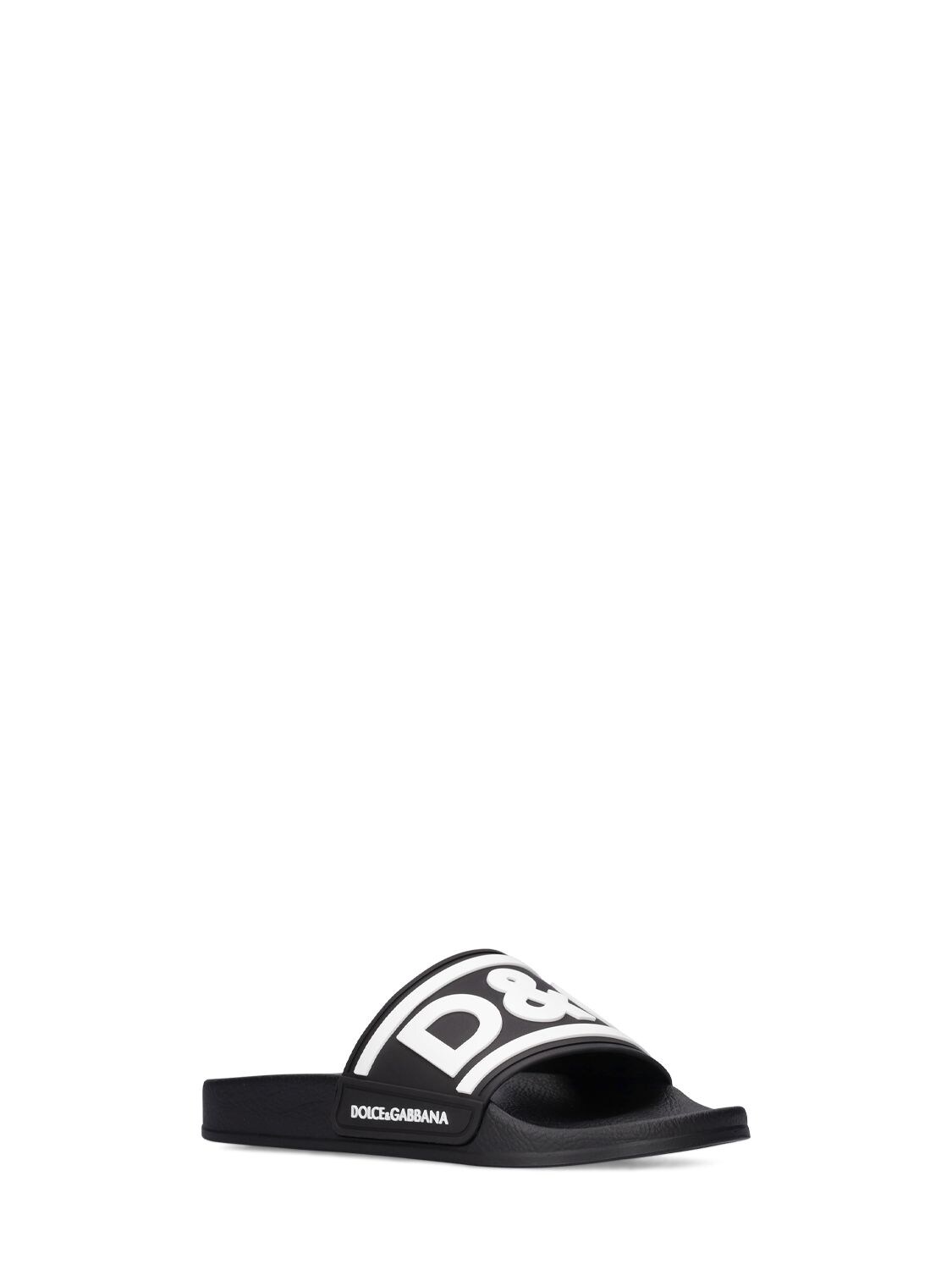 Shop Dolce & Gabbana Logo Rubber Slide Sandals In Black,white