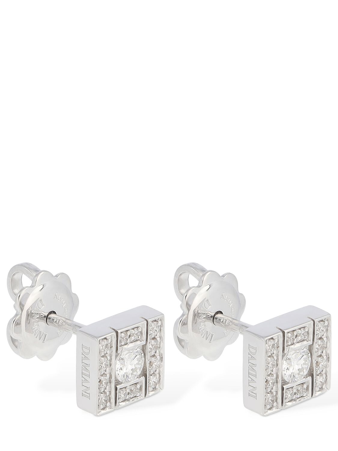 Shop Damiani Belle Epoque Square Diamond Earrings In Silver,diamond