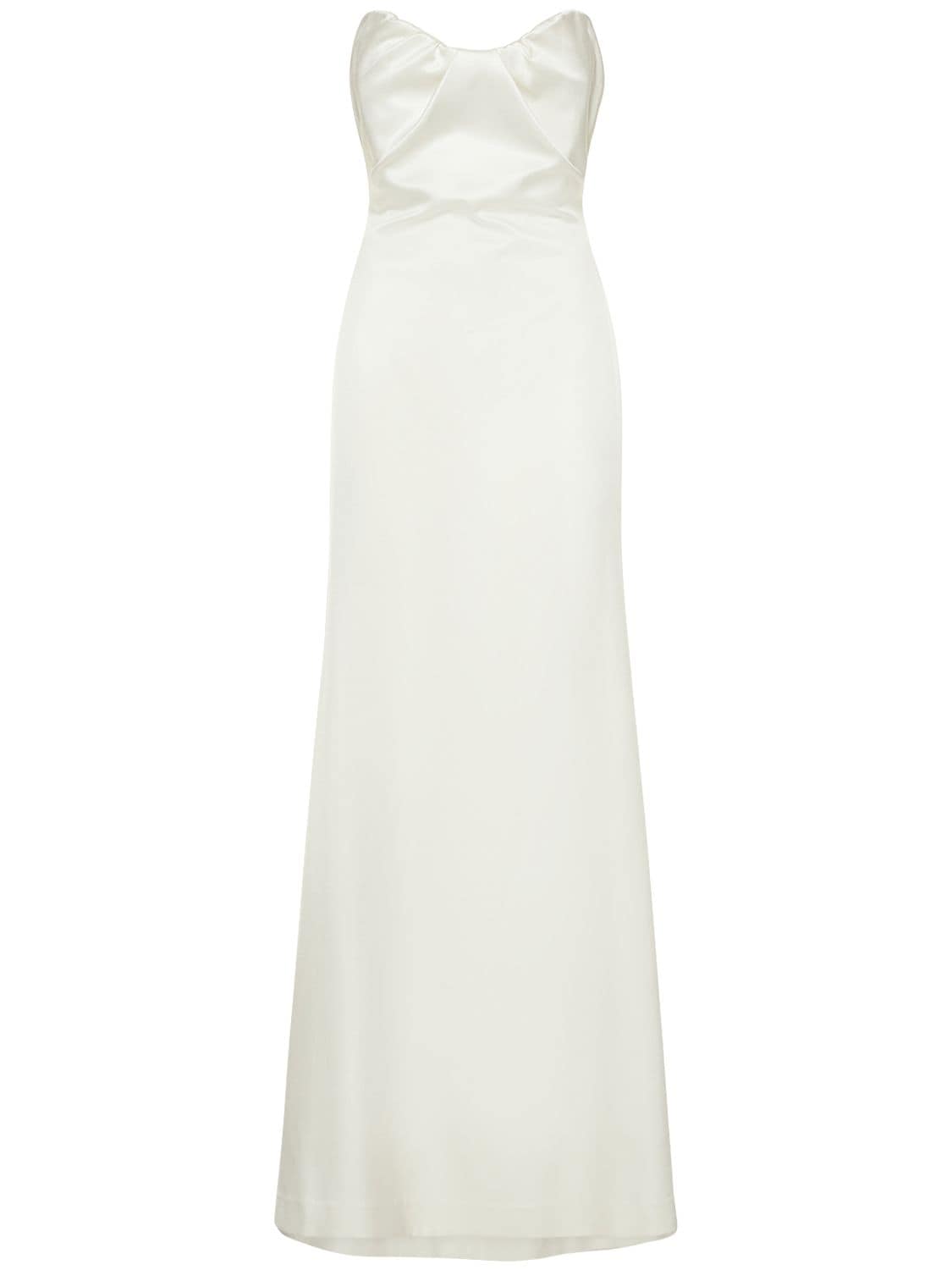 Roland Mouret Strapless Silk Satin Crepe Long Gown In White