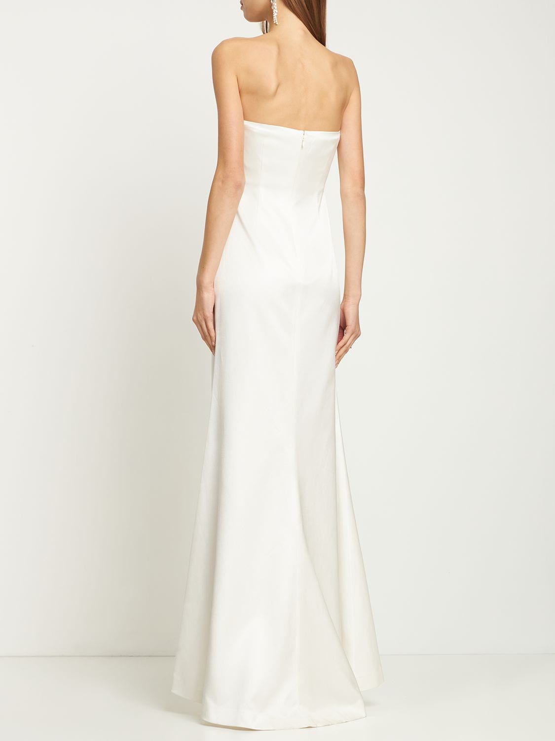 Shop Roland Mouret Strapless Silk Satin Crepe Long Gown In White