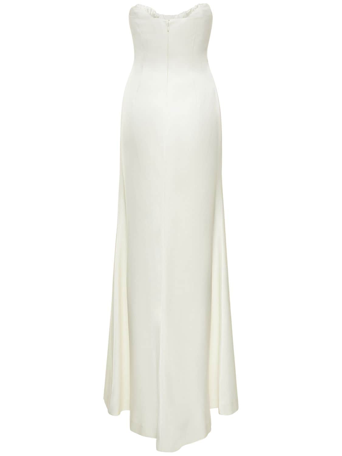 Shop Roland Mouret Strapless Silk Satin Crepe Long Gown In White