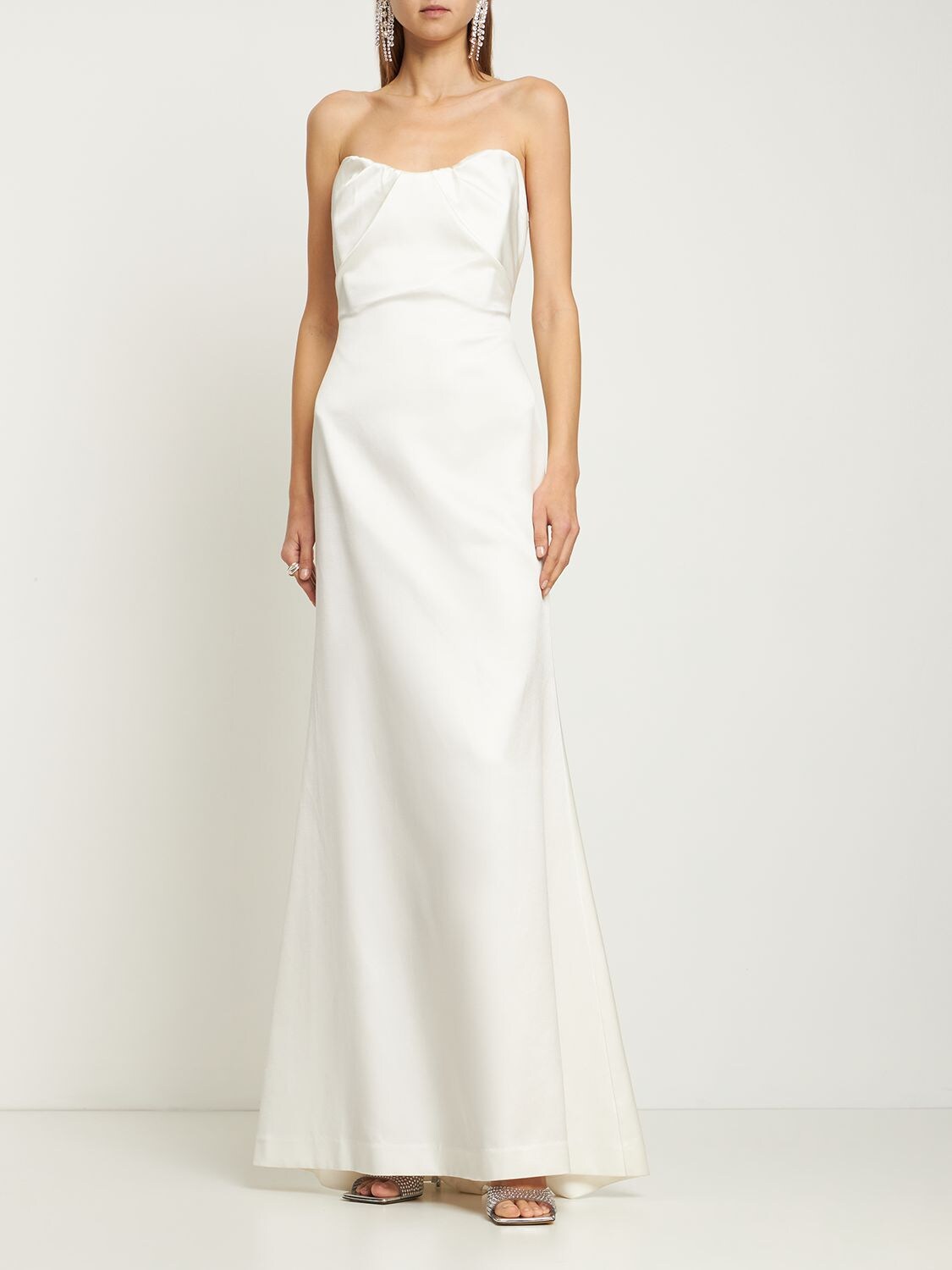 Shop Roland Mouret Strapless Silk Satin Crepe Long Gown In White