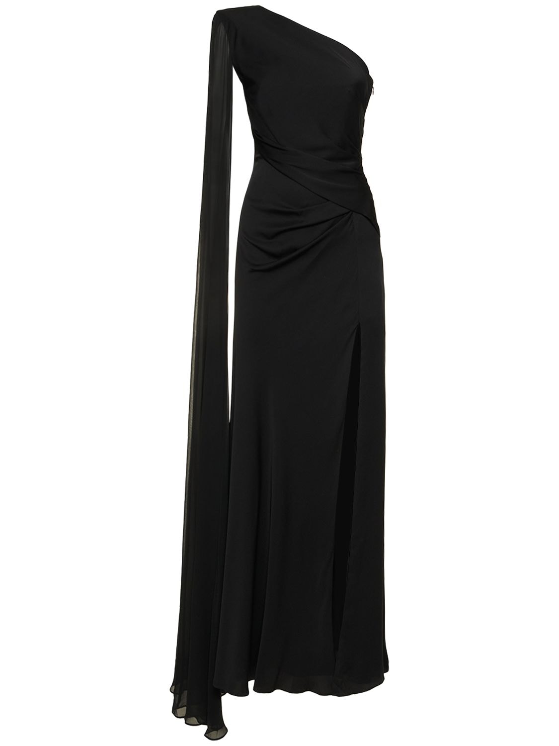 Roland Mouret Asymmetric Stretch Silk Crepe Gown In Black