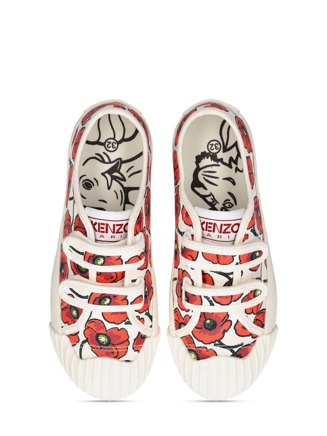 Shop Kenzo Flower Print Strap Sneakers In White,red