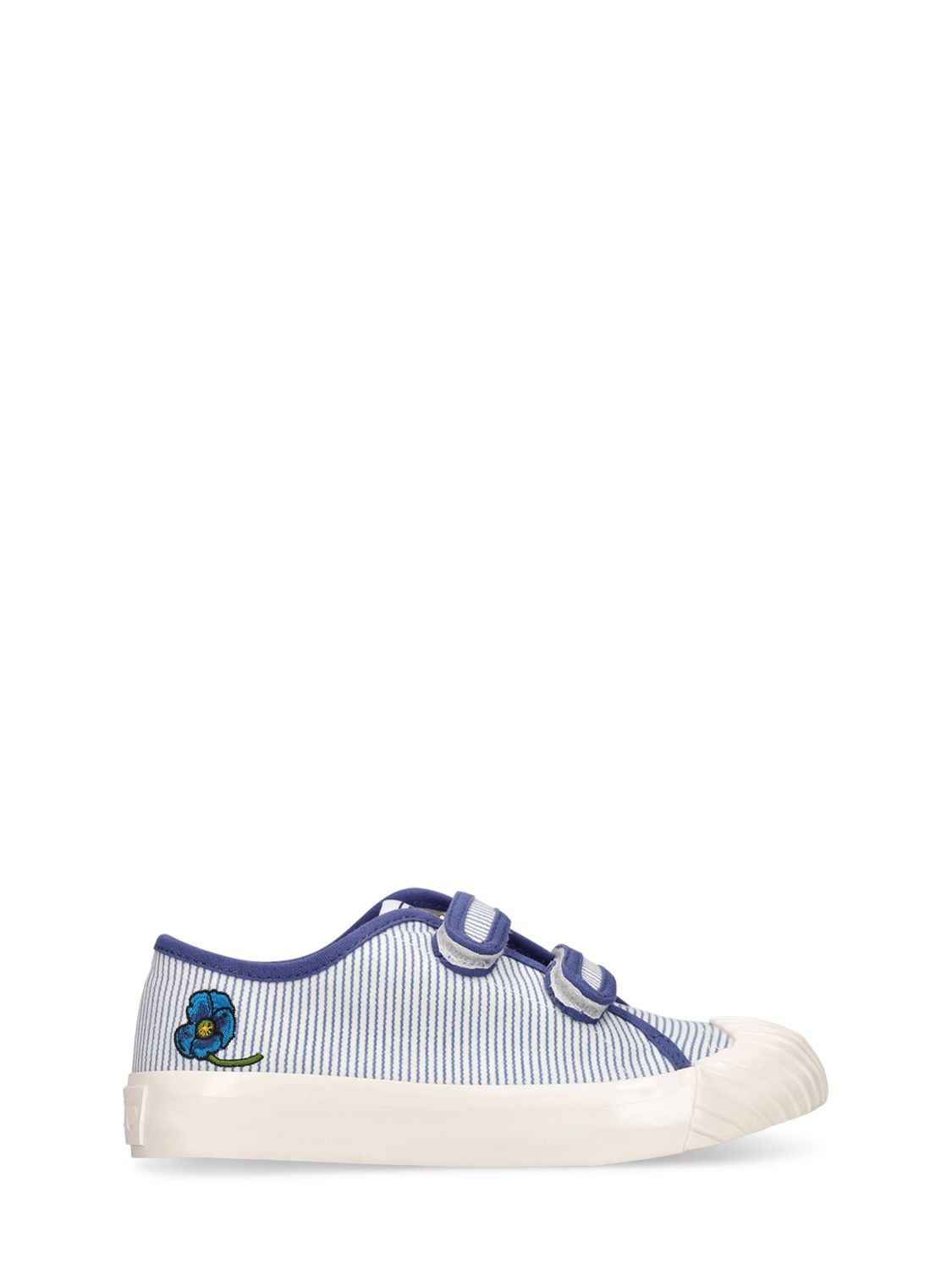 Kenzo Kids' Striped Cotton Strap Trainers In White,navyblue