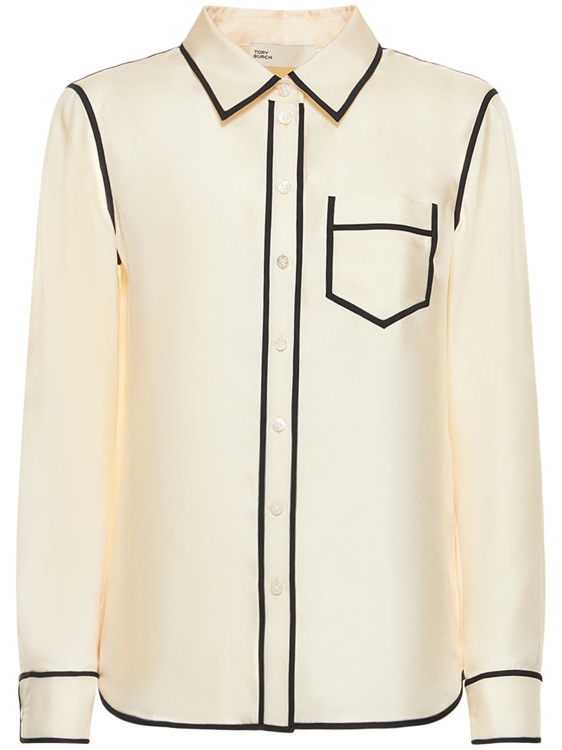 Tory Burch Brigitte Two-tone Button-down Silk Shirt In White