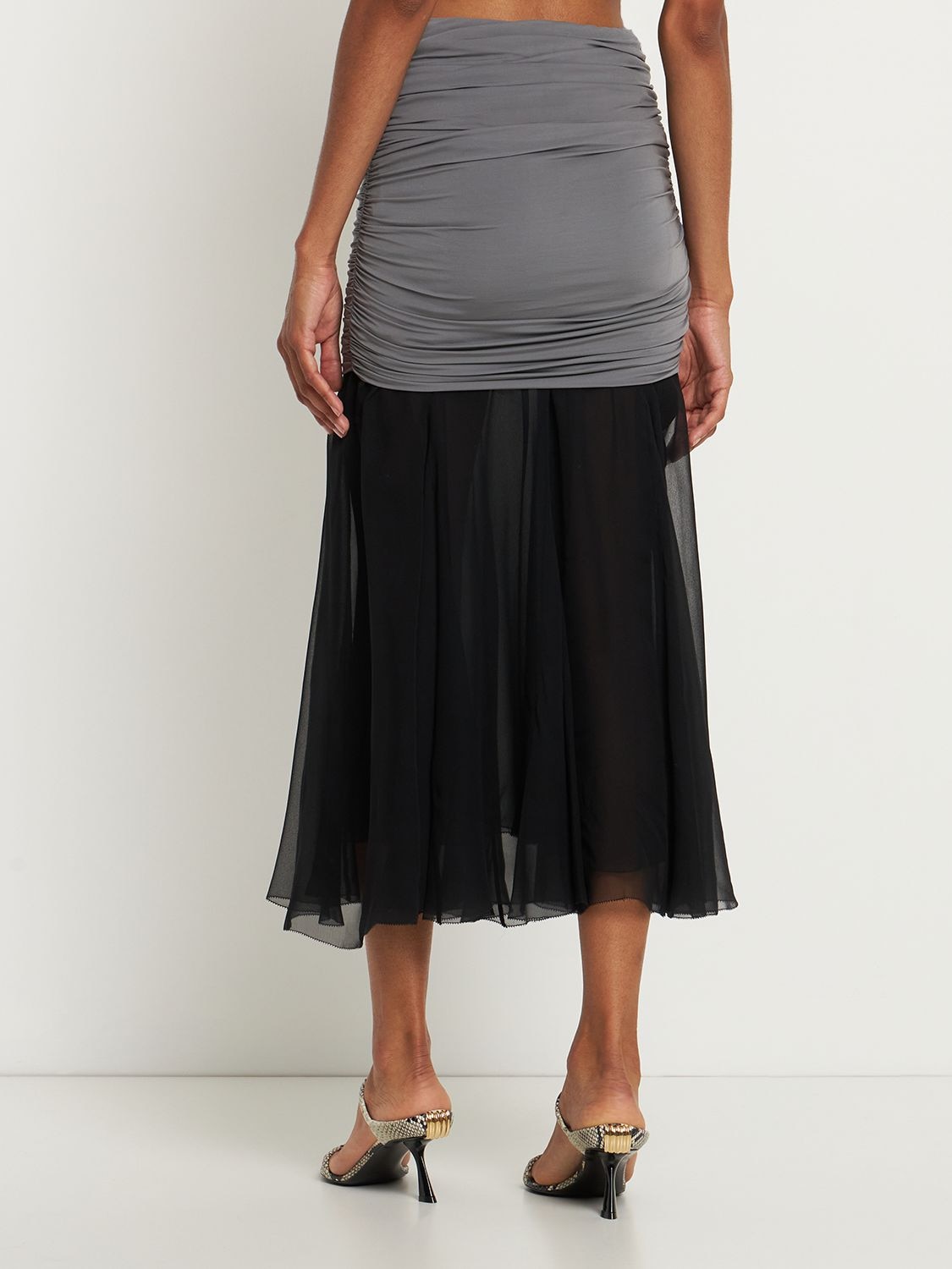 Shop Tory Burch Jersey Chiffon Silk Long Skirt In Black