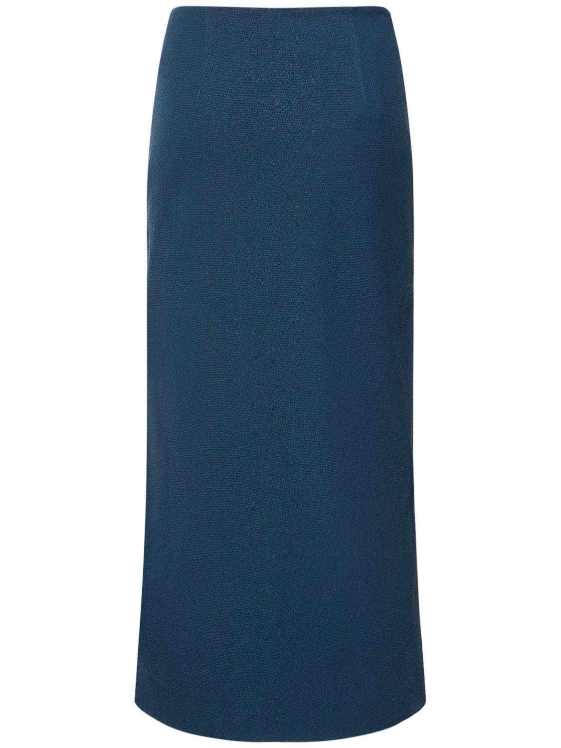 Shop Tory Burch Stretch Faille Long Wrap Skirt In Blue